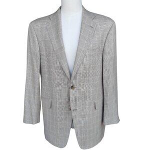 ARNOLD BRANT SZ 40R Beige Houndstooth Plaid Men's Sport Jacket Blazer